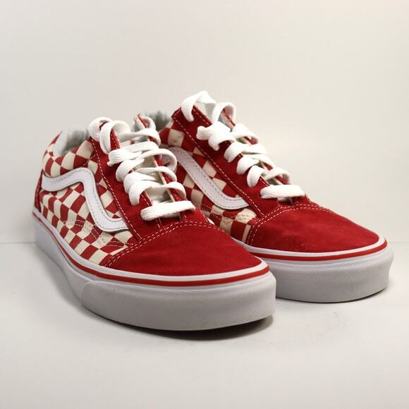 Vans Old Skool red white checker canvas and suede sneakers size women's 7 - Picture 1 of 5